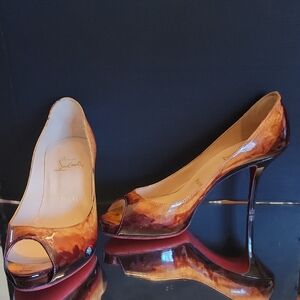 Christian Louboutin Patent Leather Red To Gold Sz 36